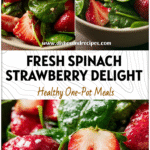 Fresh Strawberry Spinach Salad with sliced strawberries, baby spinach leaves, and a light dressing on a summer table